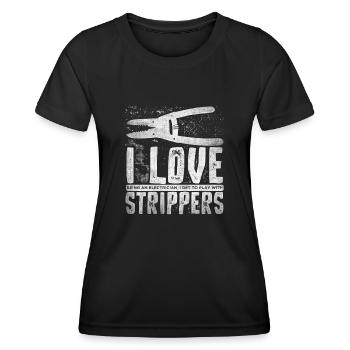 J’aime les strip-teaseuses drôles d’électricien - T-shirt sport Femme - noir - Devant - AI Model Female 172 light (172cm)