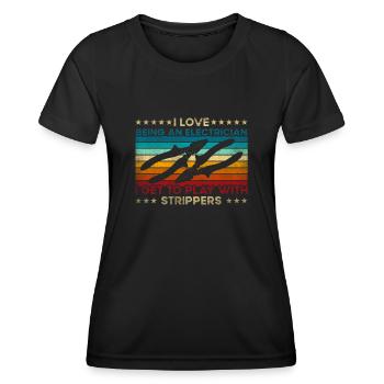 J’aime les strip-teaseuses drôles d’électricien - T-shirt sport Femme - noir - Devant - AI Model Female 172 light (172cm)