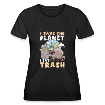 Raccoon Save Planet Eat Trash Geschenk - Frauen Funktions-T-Shirt - Schwarz - Vorne - AI Model Female 172 light (172cm)