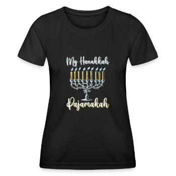 My Hanukkah Pajamakah - Menorah Lights Hanukkah - Women's Functional T-Shirt - black - Front - AI Model Female 172 light (172cm)