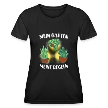 Mein Garten meine Regeln Schrebergarten - Frauen Funktions-T-Shirt - Schwarz - Vorne - AI Model Female 172 light (172cm)