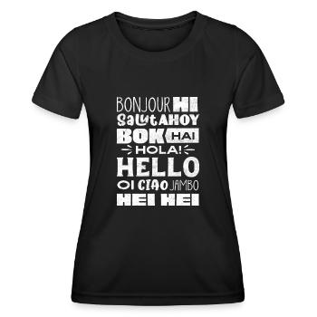 Word Hello Different Languages, Language Teacher - Women's Functional T-Shirt - black - Front - AI Model Female 172 light (172cm)