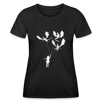 Funny Trendy Little Girl With Dragon - Women's Functional T-Shirt - black - Front - AI Model Female 172 light (172cm)