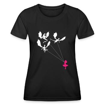 Funny Trendy Little Girl With Dragon - Women's Functional T-Shirt - black - Front - AI Model Female 172 light (172cm)