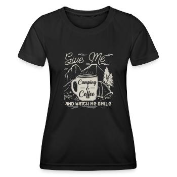 Camping et café, amateurs de plein air - T-shirt sport Femme - noir - Devant - AI Model Female 172 light (172cm)