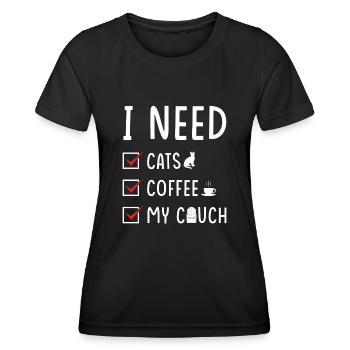 katzen Kaffee Couch - Frauen Funktions-T-Shirt - Schwarz - Vorne - AI Model Female 172 light (172cm)