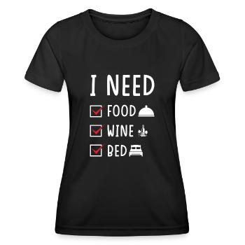 Food Wine Bed - Women's Functional T-Shirt - black - Front - AI Model Female 172 light (172cm)