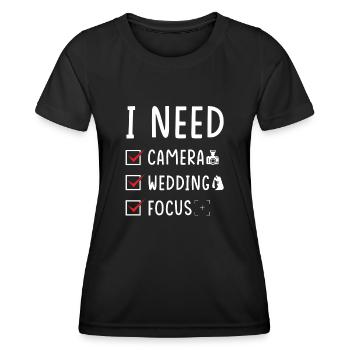 Hochzeitsfotograf Kamera Hochzeit Fokus - Frauen Funktions-T-Shirt - Schwarz - Vorne - AI Model Female 172 light (172cm)