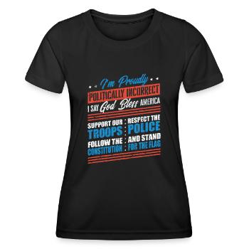 Je suis politiquement incorrect, fier d’être américain - T-shirt sport Femme - noir - Devant - AI Model Female 172 light (172cm)