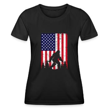 Amérique Usa Flag Bigfoot Mythe - T-shirt sport Femme - noir - Devant - AI Model Female 172 light (172cm)
