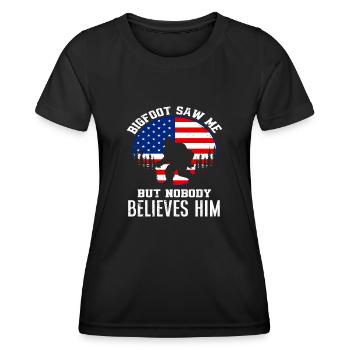 Drôle de Bigfoot USA Drapeau - T-shirt sport Femme - noir - Devant - AI Model Female 172 light (172cm)