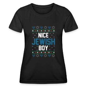Hanukkah Jewish Ugly Christmas - Nice Jewish Boy - Women's Functional T-Shirt - black - Front - AI Model Female 172 light (172cm)