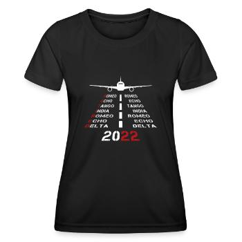 Retired Pilot 2022 Phonetic Alphabet Plane Runway - Women's Functional T-Shirt - black - Front - AI Model Female 172 light (172cm)