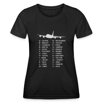 Volles phonetisches Alphabet Luftfahrt Flugzeug Geschenk Männer - Frauen Funktions-T-Shirt - Schwarz - Vorne - AI Model Female 172 light (172cm)