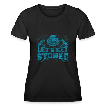 Coole Curling Plakette Lets get stoned für Curler - Frauen Funktions-T-Shirt - Schwarz - Vorne - AI Model Female 172 light (172cm)