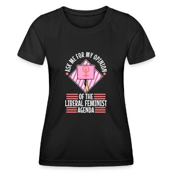 Ask me about my liberal feminist agenda - Frauen Funktions-T-Shirt - Schwarz - Vorne - AI Model Female 172 light (172cm)