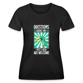 Posez-moi des questions sur mon trex - T-shirt sport Femme - noir - Devant - AI Model Female 172 light (172cm)