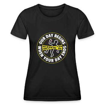 Sécurisation des traces - Kripo Polizei Kriminaltechnik - T-shirt sport Femme - noir - Devant - AI Model Female 172 light (172cm)