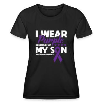 Purple en mémoire de mon fils surdose de drogue - T-shirt sport Femme - noir - Devant - AI Model Female 172 light (172cm)