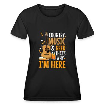 Musique country et bière, c’est pourquoi je suis ici - T-shirt sport Femme - noir - Devant - AI Model Female 172 light (172cm)