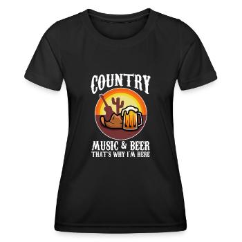 Musique country et bière, c’est pourquoi je suis ici - T-shirt sport Femme - noir - Devant - AI Model Female 172 light (172cm)