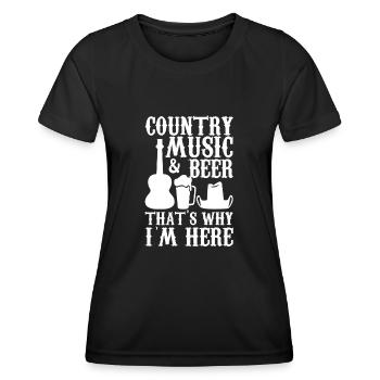 Musique country et bière, c’est pourquoi je suis ici - T-shirt sport Femme - noir - Devant - AI Model Female 172 light (172cm)