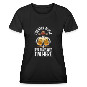 Musique country et bière, c’est pourquoi je suis ici - T-shirt sport Femme - noir - Devant - AI Model Female 172 light (172cm)