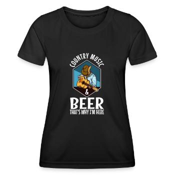 Musique country et bière, c’est pourquoi je suis ici - T-shirt sport Femme - noir - Devant - AI Model Female 172 light (172cm)
