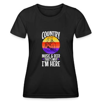 Musique country et bière, c’est pourquoi je suis ici - T-shirt sport Femme - noir - Devant - AI Model Female 172 light (172cm)