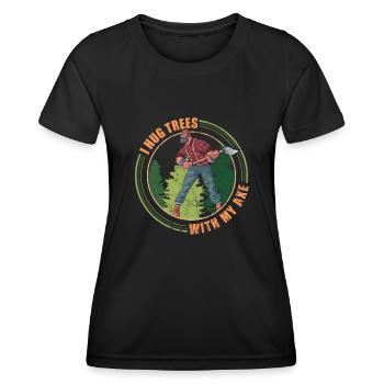 Woodworker axe retro lumberjack cutting timber - Frauen Funktions-T-Shirt - Schwarz - Vorne - AI Model Female 172 light (172cm)