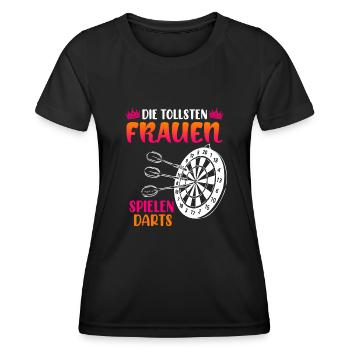 Frauen Darts Damen Dart Pfeile Zubehör Dart - Frauen Funktions-T-Shirt - Schwarz - Vorne - AI Model Female 172 light (172cm)