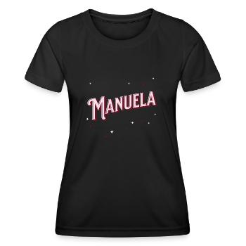 Nom Manuela personnalisé - T-shirt sport Femme - noir - Devant - AI Model Female 172 light (172cm)
