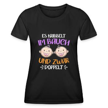 Kribbeln im Bauch Mutter von 2 Zwillinge im Bauch - Frauen Funktions-T-Shirt - Schwarz - Vorne - AI Model Female 172 light (172cm)