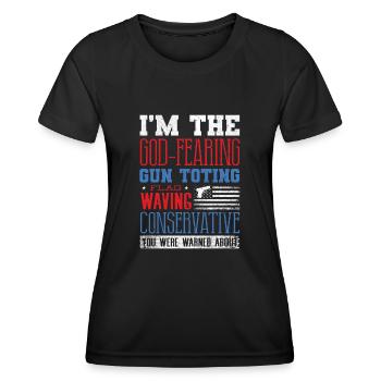 American, God Fear, Flag Wehne Conservative - Women's Functional T-Shirt - black - Front - AI Model Female 172 light (172cm)