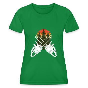 Chainsaw Axe Forester Lumberjack Saw Chain - Women's Functional T-Shirt - kelly green - Front - AI Model Female 172 dark (172cm)