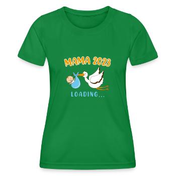 Mama 2023 Klapperstorch Baby Storch schwanger Mama - Frauen Funktions-T-Shirt - Kelly Green - Vorne - AI Model Female 172 dark (172cm)