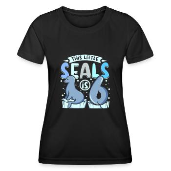 6 years old this little seal is 6th birthday - Frauen Funktions-T-Shirt - Schwarz - Vorne - AI Model Female 172 light (172cm)