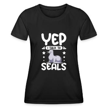 Yep I talk to seals - Frauen Funktions-T-Shirt - Schwarz - Vorne - AI Model Female 172 light (172cm)