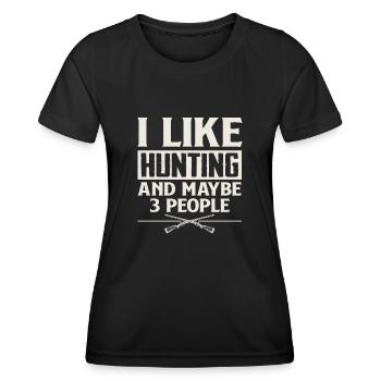 J’aime la chasse et 3 personnes - T-shirt sport Femme - noir - Devant - AI Model Female 172 light (172cm)