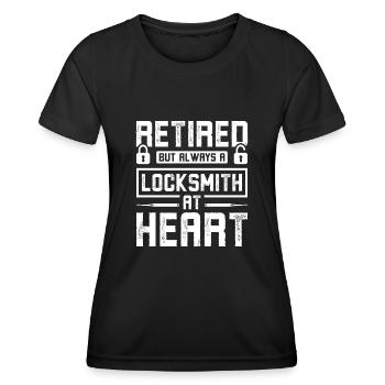 Retraité mais toujours serrurier dans l’âme - T-shirt sport Femme - noir - Devant - AI Model Female 172 light (172cm)