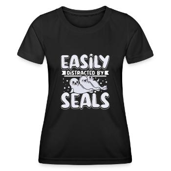 Easily distracted by seals - Frauen Funktions-T-Shirt - Schwarz - Vorne - AI Model Female 172 light (172cm)