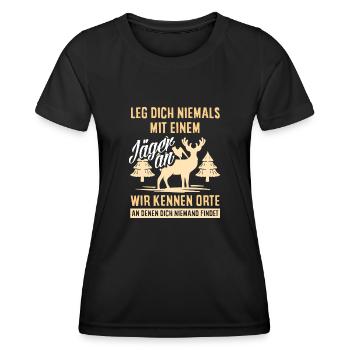 Jagen Jäger Wald Hirschjagd - Frauen Funktions-T-Shirt - Schwarz - Vorne - AI Model Female 172 light (172cm)