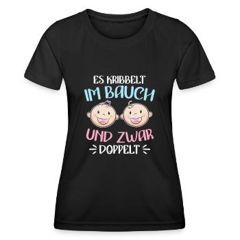 Kribbeln im Bauch Mutter von 2 Zwillinge im Bauch - Frauen Funktions-T-Shirt - Schwarz - Vorne - AI Model Female 172 light (172cm)