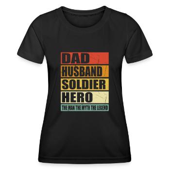 Père Mari Soldat Héros - T-shirt sport Femme - noir - Devant - AI Model Female 172 light (172cm)