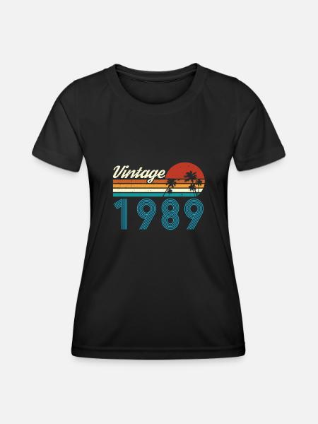 Vintage 1989 Vintage Anniversaire Rétro Vintage - T-shirt sport Femme - noir