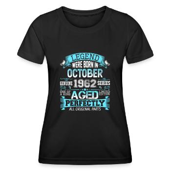 Octobre 1962 - Cadeau d’anniversaire 60. Légende. - T-shirt sport Femme - noir - Devant - AI Model Female 172 light (172cm)