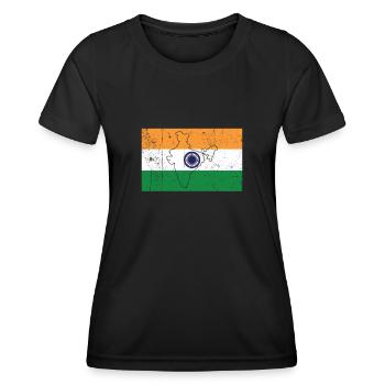 Indien Flagge - Frauen Funktions-T-Shirt - Schwarz - Vorne - AI Model Female 172 light (172cm)