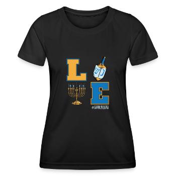 Love Hanukkah, Jewish Dreidel Menorah Hanukkah - Women's Functional T-Shirt - black - Front - AI Model Female 172 light (172cm)