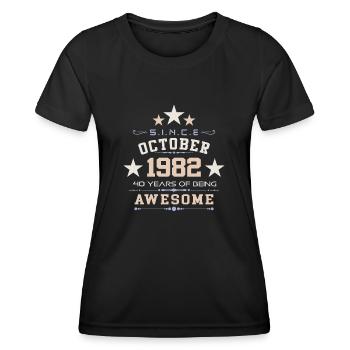 Octobre 1982 - Cadeau du 40e anniversaire. Légende. - T-shirt sport Femme - noir - Devant - AI Model Female 172 light (172cm)