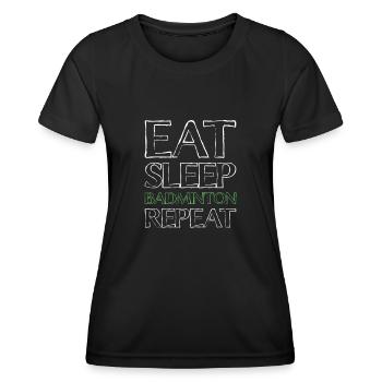 Manger du badminton du sommeil - T-shirt sport Femme - noir - Devant - AI Model Female 172 light (172cm)